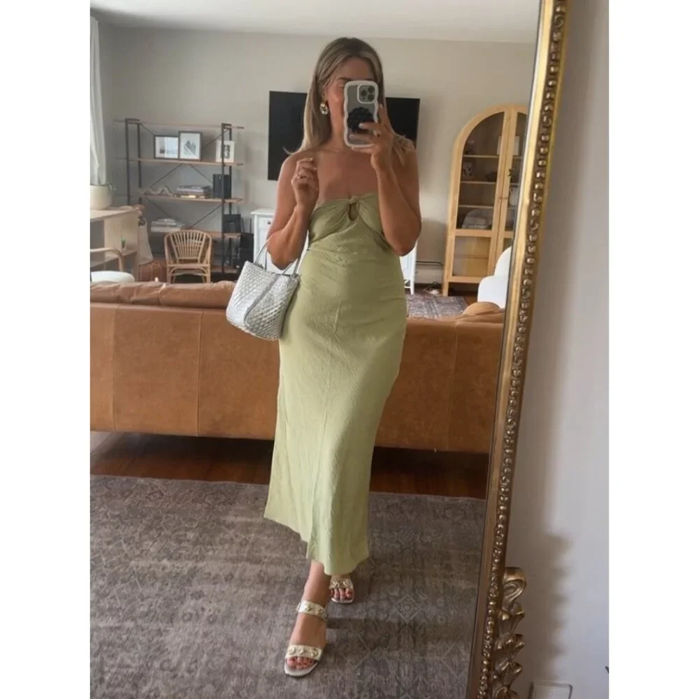 Abercrombie & Fitch Strapless Twist-Front Maxi Dress in Light Green